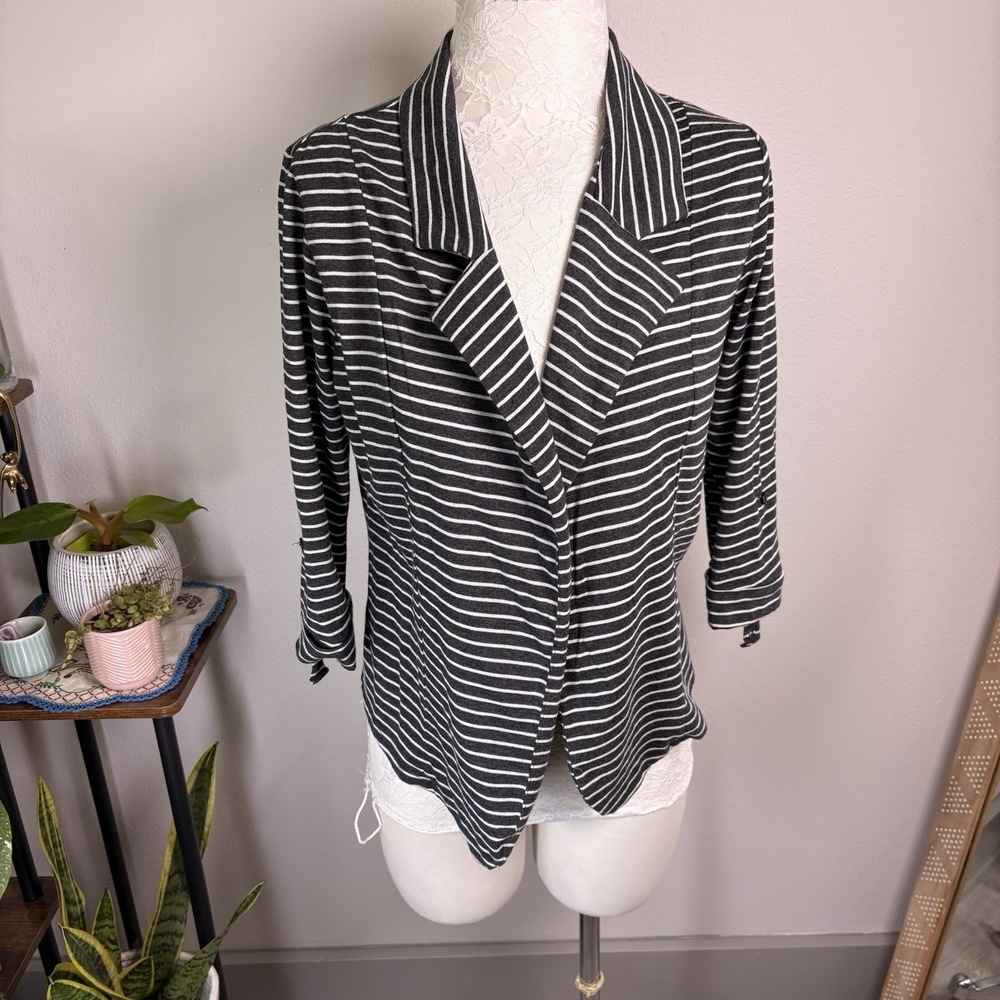 Olivia Moon Women M Gray Striped Blazer Dark Academia Career Cotton Blend